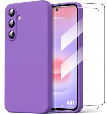 Image de Coque + 2 Verres Trempés pour Samsung Galaxy A37 5G, Silicone Liquide Antichoc Anti-Rayures Violet