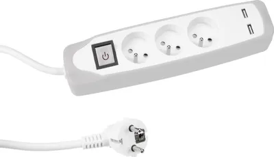 Produktbild von Perel Steckdosenleiste mit Schalter, 3 Typ-E-Steckdosen mit Kindersicherung, 2 USB-Anschlüsse, 1.5 m
