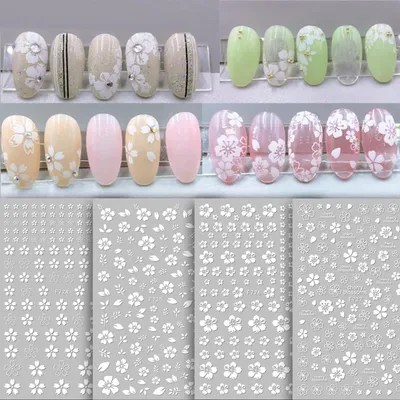 Immagine prodotto di Adesivi per unghie a forma di fiori bianchi, 4 fogli, adesivi 3D per nail art, autoadesivi, ideali per decorazioni fai-da-te per unghie