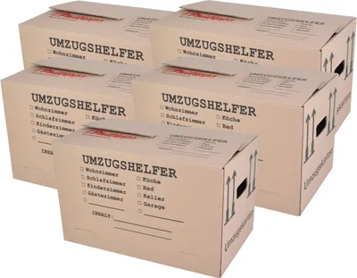 Produktbild von BURI Umzugskarton 5 Stück bedruckt 59x34x35cm Traglast bis 30kg Aufbewahrung Kiste