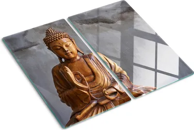Produktbild von Tulup Glas-Herdabdeckplatte - 2x30x52cm - Glaskeramikkochfeld-Abdeckung Spritzschutz Zweiteilig Holzbuddha