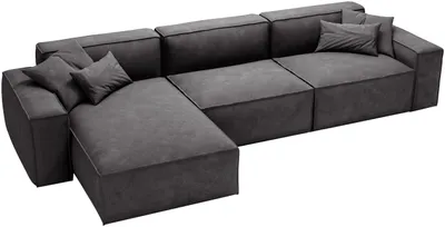 Obrázek produktu pro Rohová sedací souprava ve tvaru L Figo - rohová sedací souprava 265 cm, sametová látka, měkká pěna - otoman vlevo, rohová sedací souprava tmavě šedá (Whisper 15)