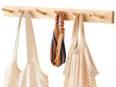 Immagine prodotto di Gancio appendiabiti in legno massello con 6 ganci, appendiabiti da parete, 60 cm