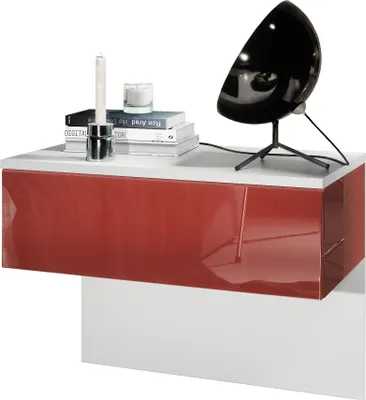 Produktbild von Vladon Nachttisch Sleep,  Germany, Nachttischschrank mit Schublade zur Wandmontage, Weiß matt/Bordeaux Hochglanz (60 x 46 x 35 cm)