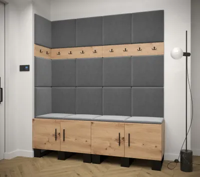 Obrázek produktu pro Předsíňová sestava RUMIE 12 - dub artisan, šedé panely