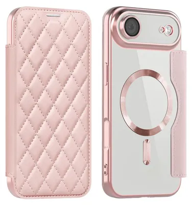 Produktbild von Für Apple iPhone 17 Air 360 Grad Full Body Magsafe RFID Anti Datenklau Kunst Leder Hülle Tasche Rosa