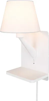 Zdjęcie produktu dla Kinkiet ścienny nowoczesny do sypialni biały z abażurem półka ładowanie indukcyjne USB / USB-C włącznik 1xE14 40W COMFORT Trio