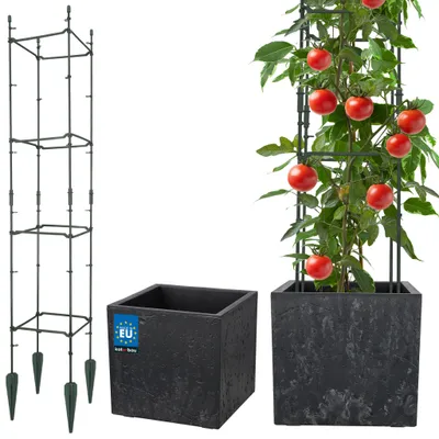 Image de KOTARBAU® Pot de Fleur Exterieur Pot de Plante Treillis Plante Grimpante 29x29x29cm Carré Pot Effet Béton avec Bac Intérieur Anthracite 21x21x120cm