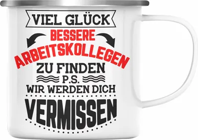 Produktbild von Trendation - Jobwechsel Emaille Tasse Geschenk Kollegin Kollege Lustig Abschiedsgeschenk Sprüche - Viel Glück Bessere Kollegen zu finden (Silber)