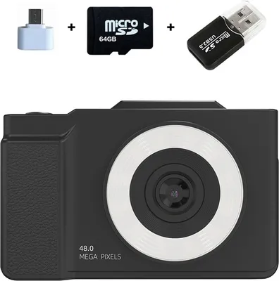 Produktbild von ZELURXX Tragbare Kamera, 1080P Spielzeugkamera, Flip-Screen, 3-Farben Fülllicht, CCD, Retro, 64GB SD-Karte, für Kinder, Schüler, Schwarz