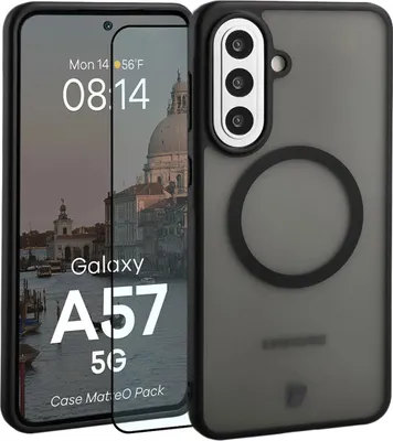 Produktbild von Schutzhülle mit Magnetring + gehärtetem Glas Bizon MatteO Pack für Galaxy A57 5G, Getönt-Schwarz
