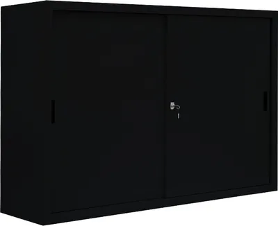 Produktbild von Schiebetürenschrank Aktenschrank Sideboard aus Stahl Schwarz 109x160x45cm 550159