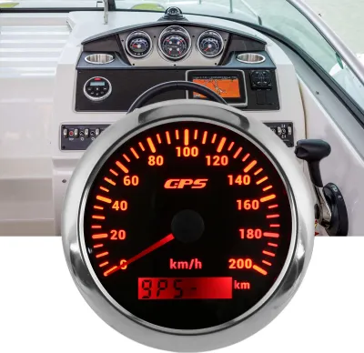 Obrázek produktu pro 3,3palcový GPS tachometr 0–200 km/h Rychloměr s podsvícením IP67 vodotěsný pro automobily, lodě, jachty Černý ciferník