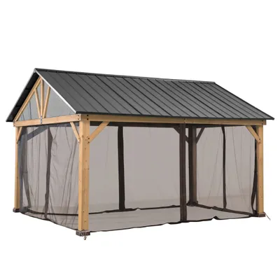 Produktbild von Sunjoy Set aus Zedernholz Gazebo / Pavillon REBRA mit Vorhänge und Moskitonetze - 404cm x 465cm, anthrazit