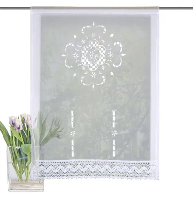Produktbild von Fensterbehang Scheibengardine Fertiggardine Leinenstruktur Makramee weiß 60x100cm