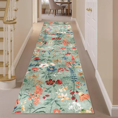 Obrázek produktu pro Koberec do chodby, 80x300 cm, zelený, omyvatelný, polyester, protiskluzový