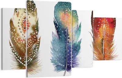 Produktbild von Bild auf Leinwand - Leinwandbild - 4 Teile - Feder Vogel Farbe - 120x70cm - Wand Bild - Wanddeko - Wandbilder - Leinwanddruck - Bilder - Wanddekoration - Leinwand bilder - Wandbild - DL120x70-4927