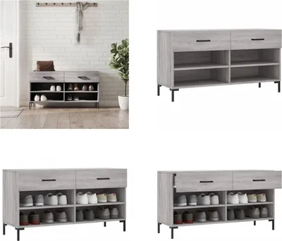 Zdjęcie produktu dla vidaXL Ławka na buty szara Sonoma 102x35x55 cm Materiał drewnopochodny - Ławka na buty - Ławki na buty - Ławka z miejscem do przechowywania - Stojak na buty