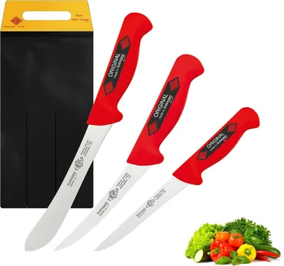 Produktbild von EIKASO Solingen Messerset 3 Teilig Schlachtermesser Set Metzgermesser mit ergonomischen Griff aus Molybdänstahl 1.4116 für Profis und Privat