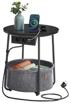 Produktbild von VASAGLE Beistelltisch rund, Couchtisch mit Steckdose, Korb aus Stoff