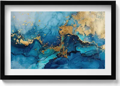 Produktbild von Abstraktes Glamourbild mit Gold– Wandbild mit Rahmen – Gerahmtes Bild  – Wanddekoration – 60x40 cm –  Schwarz Rahmen