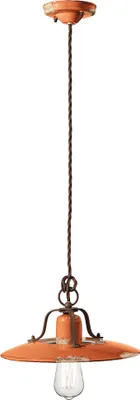Produktbild von Hängelampe Metall Keramik E27 D: 30 cm rund Orange Shabby Antik Vintage Design Keramikleuchte
