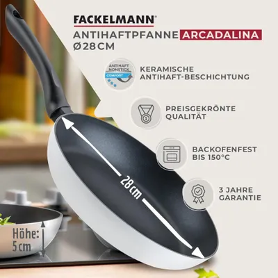 Produktbild von FACKELMANN Bratpfanne Arcadalina - 2-teiliges Set Ø28cm, Antihaft Keramikpfanne, inklusive Glasdeckel, für alle Herdarten und Backofenfest bis +150°C