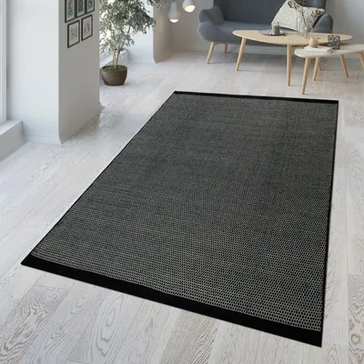Produktbild von TT Home Handgewebter Teppich Aus Woll-Baumwoll-Mischung Wabenmuster In Schwarz Weiß Größe 120x170 cm