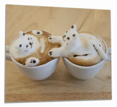 Produktbild von Wallario Herdabdeckplatte aus Glas, Größe 60 x 52 cm 1-teilig, Motiv Süße Milchschaum Katzen auf Kaffee