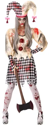 Obrázek produktu pro Krvavý harlekýn dámský kostým Halloween zombie bílo-černo-červený XS / S