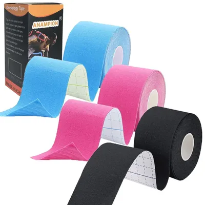 Productafbeelding van Kinesiologietape, 3 rollen, 5 cm x 5 m, waterbestendig, sporttape, spierondersteuning, kleuren: zwart, blauw, roze