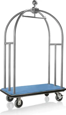 Produktbild von WAS Germany Gepäckwagen, 112 x 61 x 186 cm, silberfarben gebürstet, blauer Teppich, Edelstahl