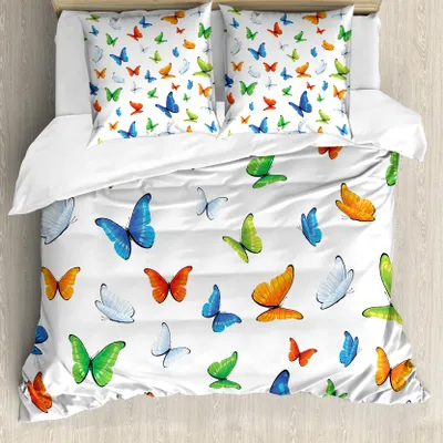 Produktbild von ABAKUHAUS Schmetterlinge Bettbezug, Schmetterlinge Tier, Milbensicher Allergiker geeignet mit Kissenbezügen, 155 cm x 220 cm - 80 x 80 cm, Mehrfarbig
