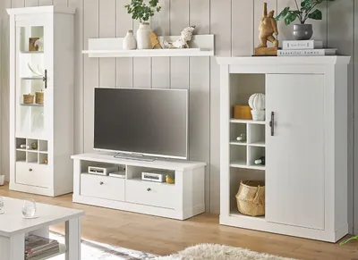 Produktbild von Wohnwand "Fiastra" weiß Pinie Landhaus Wohnkombination 4-teilig, Soft-Close