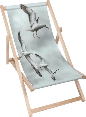 Produktbild von Dreamroots Liegestuhl klappbar Holz, Buchenholz bis zu 130 kg, Sonnenliege klappbar mit 3-stufiger Neigungsregulierung der Rückenlehne, Seagulls