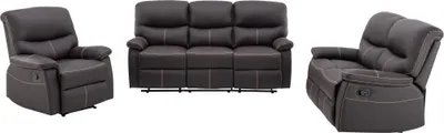 Produktbild von 3+2-Sitzer Sofa und Sessel mit Relaxfunktion aus braunem Ökoleder CANBY