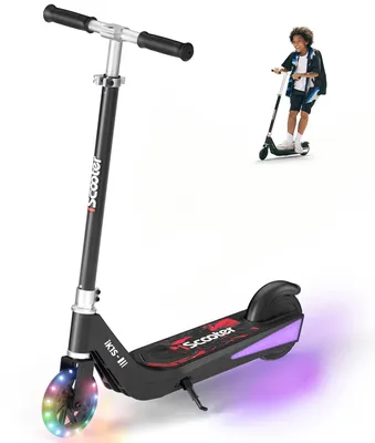 Image de Trottinette électrique iScooter pour enfants de 6 à 10 ans, avec 3 hauteurs réglables et un design multicolore à 7 couleurs