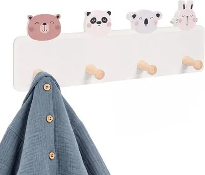 Immagine prodotto di Appendiabiti per bambini - 4 ganci - Design A - Montaggio a parete - MDF - Grigio - Rosa