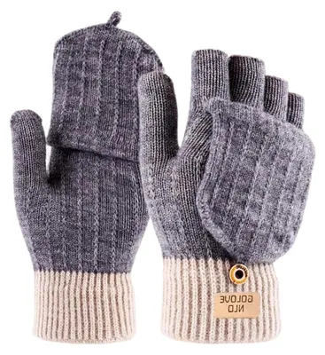 Produktbild von Fingerlose Handschuhe für Herren und Damen - Halbfingerhandschuhe mit Kappe, Winter Flip Handschuhe mit Touch-Funktion, Fäustlinge aus Alpakawolle