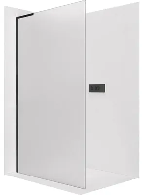 Productafbeelding van Douchewand Walk-in Onyx L-links, steunpost - 8 mm - mat zwart, melkglas - 90x200 cm