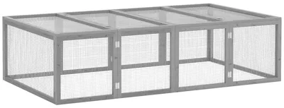 Zdjęcie produktu dla Małe wybieg dla zwierząt wykonane z drewna sosnowego z drzwiczkami | Kolor: Szary | Wymiary: 181x100x48 cm