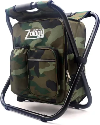 Produktbild von Campingstuhl Rucksack 1,5 kg, Camouflage, 150 kg Belastbarkeit, mit Kühltasche für Outdoor