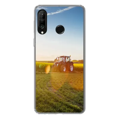 Produktbild von MuchoWow® Handyhülle Schutzhülle Hülle für Huawei P30 Lite Traktor - Gras - Sonnenuntergang Silikon Softcase Handy Hülle - Handyhülle