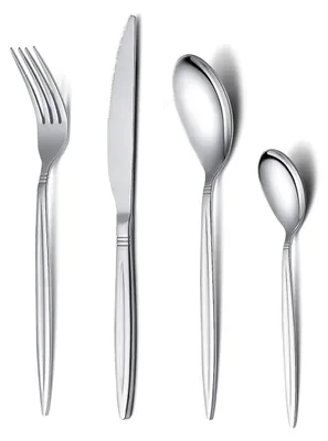 Immagine prodotto di Elzusha - Set di posate da 24 pezzi - Acciaio inossidabile - Finitura lucida - Adatto al lavaggio in lavastoviglie - Ideale per 6 persone - Perfetto per le feste - Set di stoviglie