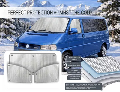 Produktbild von MJS Innen Thermomatten Set kompatibel mit VW Transporter T4 1990–2003 (3-teilig) Thermo-Isolierung & Frontscheiben-Sonnenschutz