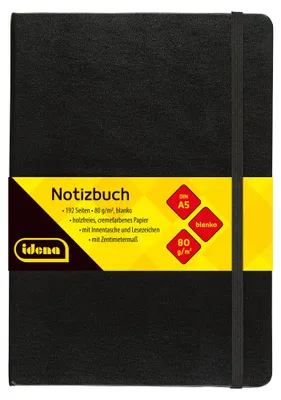 Imagen del producto de Cuaderno Idena, formato A5, sin rayas, color negro, papelMix, 96 hojas, 80 g/m²