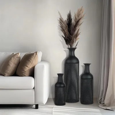 Productafbeelding van Set van 3 grote, zwarte vloervazen - moderne decoratie