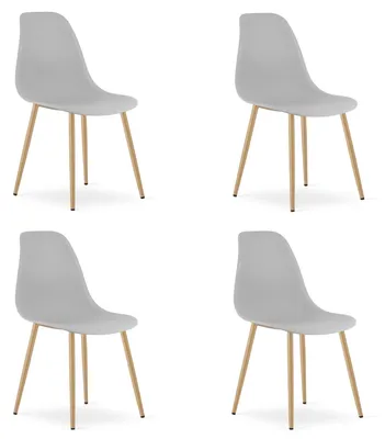 Image de Chaise - Leobert - Wat - Gris/Pieds Naturels - 46 X 51 X 84 Cm - Lot De 4