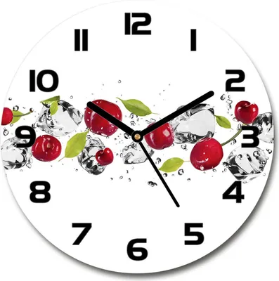 Produktbild von Wanduhr aus Glas 30fi Glasbild Glasuhr Gehärtetes Glas - schwarze-zeiger - Cherries and water