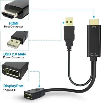 Image de PremiumCord Adaptateur HDMI vers DisplayPort mâle/femelle avec alimentation USB